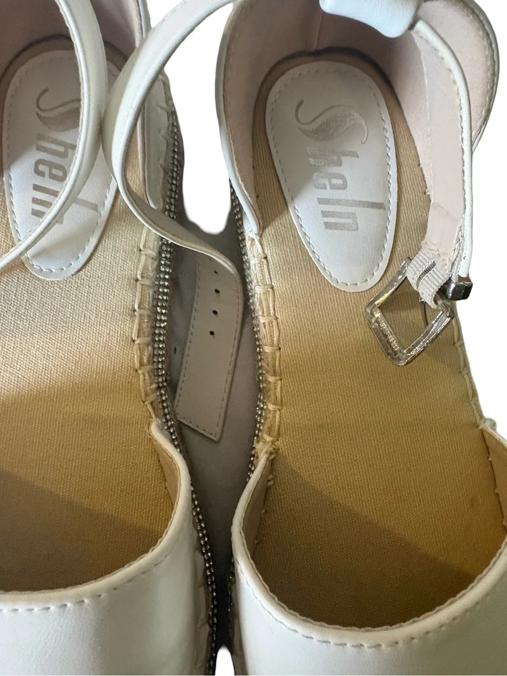SHEIN Cream Espadrille Ankle-Strap Flats with Natural Woven Toe